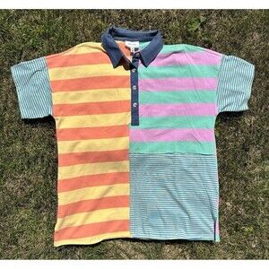 Heyson Oversized S/S Polo Tee Shirt Womens Medium Colorful Stripes Color Block